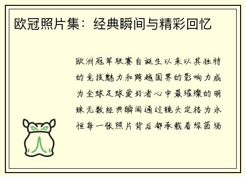 欧冠照片集：经典瞬间与精彩回忆